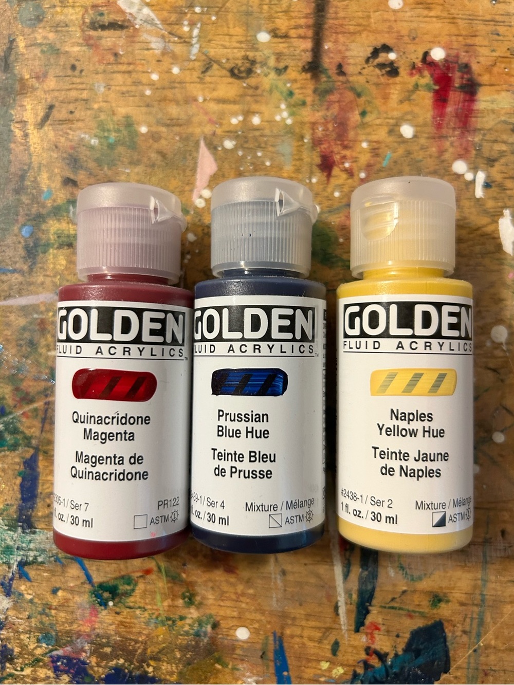 Golden Fluid Acrylics 1oz. Bottles Magenta Blue Yellow